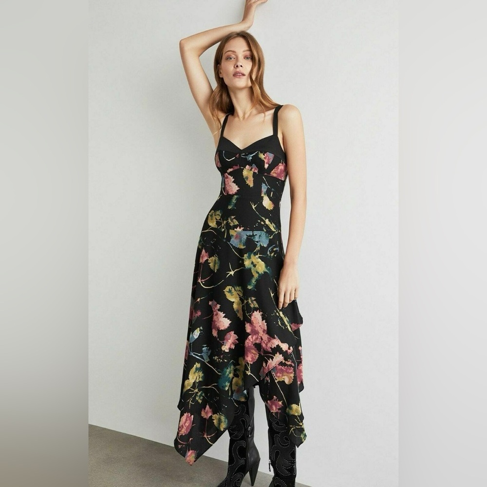 BCBGMaxAzria Black Asymmetrical Dress with Floral Print